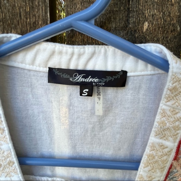 Andrée by Unit White Embroidered Sleeveless Linen Blend Top Sz S - Picture 4 of 14